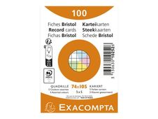 Exacompta Bristol - Fiches Bristol - A7 - 100 feuilles - blanc, jaune, rose, bleu, vert - petits carreaux