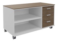 Console mobile KHEOPS - L120XP60XH66 cm - 3 tiroirs - structure blanc perle - finition imitation noyer