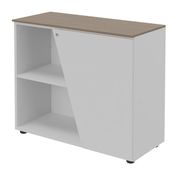 Armoire basse KHEOPS  - porte à droite - structure blanc perle - finition imitation noyer