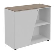 Armoire basse KHEOPS  - porte à gauche - structure blanc perle - finition imitation noyer