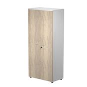 Bibliothèque haute Trend - L80xP44xH180 cm - 2 portes en mélaminé imitation chêne canadien avec serrure - gris