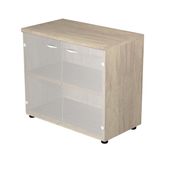 Bibliothèque basse Trend - L80xP35xH72 cm - 2 portes en verre dépoli - imitation chêne canadien