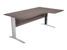 Bureau compact Trend - L160 cm - retour à droite - Pieds métals effet chromé - plateau gris - (pieds de renfort obligatoire à rajouter - non inclus)