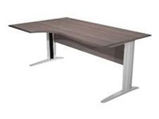 Bureau compact Trend - L160 cm - retour à gauche - Pieds métals blanc - plateau imitation frêne noir - (pieds de renfort obligatoire à rajouter - non inclus)