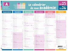 Calendrier de mon académie - Zone A - 6 mois par face - 32 x 42 cm - Oberthur