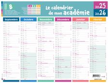 Calendrier de mon académie - Zone B - 6 mois par face - 32 x 42 cm - Oberthur