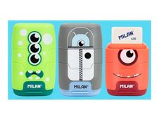 MILAN Aliens 430 - Goma de borrar/sacapuntas - 2 taladros - gris, verde, rojo - goma sintética