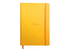 RHODIA Rhodiarama - Cahier de notes - A5 (148 x 210 mm) - 96 feuilles / 192 pages - papier ivoire - uni - couverture jaune jonquille avec fermeture orange - similicuir