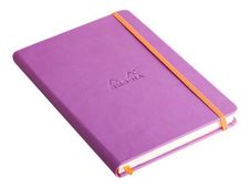 RHODIA Rhodiarama - Cahier de notes - A5 (148 x 210 mm) - 96 feuilles / 192 pages - papier ivoire - uni - couverture lilas avec fermeture orange - similicuir