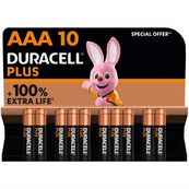 DURACELL piles 100% plus - 10 piles alcalines - AAA LR03