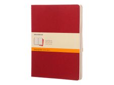 Moleskine Cahier - Journal - reliure cousue - XL - 190 x 250 mm - papier ivoire - ligné - couverture rouge canneberge - carton (pack de 3)