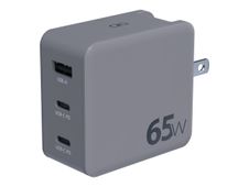 Force Power - Adaptateur secteur - technologie GaN - 65 Watt - PD - 3 connecteurs de sortie (USB, 2 x USB-C) - gris