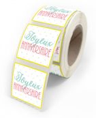 Etiquettes Anniversaire fantaisie 4x3,5cm -rouleau de 500