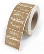 Etiquettes Félicitations naturel 4x3,5cm - rouleau de 500