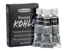 Schmincke Liquid charcoal - Ensemble de peinture - 3 parties - aquarelle - 3 couleurs - couleurs assorties - 5 ml