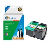 Cartouche remanufacturée HP 338/343 - Pack de 2 - noir, cyan, magenta, jaune - G&G