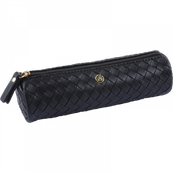 Oberthur Lisbonne - Trousse Ronde Noir – Élégante en Effet Tressé, Fermeture Zippée Dorée, Compacte et Pratique
