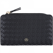 Oberthur Lisbonne - Portefeuille Noir – Élégant en Mix-Matière Tressé/Lisse, 10 Emplacements Cartes, Compartiment Monnaie Zippé