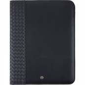 Oberthur Lisbonne - Conférencier A4 Noir – Élégant en Mix-Matière Tressé/Lisse, avec Stylo Tactile, Bloc-Notes et Rangement Cartes