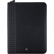 Oberthur Lisbonne - Conférencier A4 Zippé Noir – Élégant en Mix-Matière Tressé/Lisse avec Stylo Tactile et Bloc-Notes – Rangement Cartes