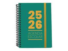 Mimbek - Agenda - 2025-2026 - página de día - encuadernado espiral - A5 (148 x 210 mm) - verde - cartón
