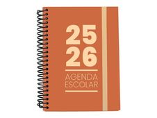 Mimbek - Agenda - 2025-2026 - página de día - encuadernado espiral - A5 (148 x 210 mm) - naranja - cartón