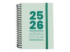 Mimbek - Agenda - 2025-2026 - página de día - encuadernado espiral - A5 (148 x 210 mm) - verde claro - cartón