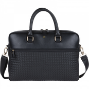 Oberthur Lisbonne - Sacoche Ordinateur 15,6'' Noir – Élégante et Fonctionnelle, Mix-Matière Tressé/Lisse, Sangle Trolley, Multiples Poches