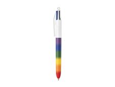 BIC 4 Couleurs -Corps effet Soft Touch, Décor arc en ciel couleurs vives -Stylos-Bille Pointe Moyenne (1,0 mm)