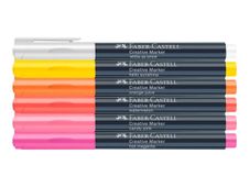 Faber-Castell Creative Summer breeze - Etui de 6 marqueurs - white as snow, hello sunshine, jus d'orange, pastèque, rose bonbon, hot magenta - 1.5 mm