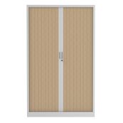 Armoire haute à rideaux - L120 x H198 x P43 cm - corps blanc/rideau chêne