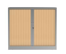 Armoire mi-haute à rideau - L120 x H105 x P43 cm - corps alu/rideau chêne