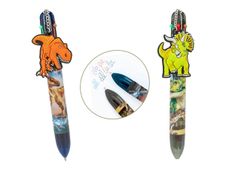 Depesche Vertrieb Dino World Collection - 6 crayons à bille de couleur - disponible en différents designs - orange, vert, rouge, brun, bleu, noir - encre gel - rétractable