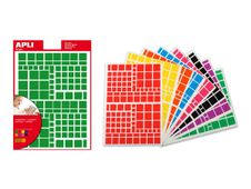 APLI kids - Jeu d'adhésifs de décoration - 2268 pièces - carré - assorti - 18 feuilles - jaune, bleu, orange, noir, rouge, rose, vert, violet - permanent