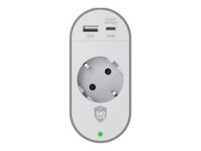 Force Power Lite - Parafoudre - 540J, lifetime warranty, Type F, USB A + C PD - 3680 Watt - connecteurs de sortie : 1 - 1.5 m cordon - gris, blanc