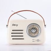 Halterrego - Radio vintage - Bluetooth, Radio FM, lecteur USB, Aux In Aux IN - Batterie rechargeable - blanc cassé