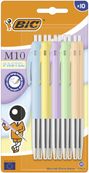 BIC – Lot de 10 stylos bille M10 Pastel – encre bleue, pointe 1 mm, rétractable