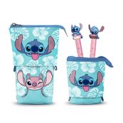 Disney Lilo y Stitch Aloha-Estuche Portatodo Cute + 2 Bolígrafos de Gel Borrables, Azul