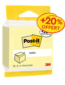 Post-it® Cube de Notes 76x76 mm – Jaune Canari – 450 dont 75 Feuilles Offertes – Papier 100% PEFC