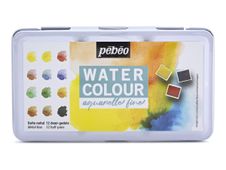 Pebeo - Ensemble de peinture - peinture à base d'eau - 12 couleurs - couleurs assorties - satin - fine - demi-plateau