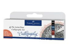 Faber-Castell Calligraphy Set - Pitt artist pen - permanente - blanco, sanguine, black, indanthrene blue - india ink - 2.5 mm (paquete de 4)
