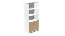 Armario alto con puertas bajas 195x90x45 estructura blanca puertas roble