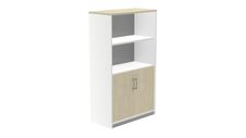 Armario medio con puertas bajas 156x90x45 estructura blanca puertas haya