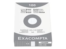 Exacompta - Pack de 100 Fiches Bristol - 10,5 x 14,8 cm - petits carreaux - non perforées - blanc