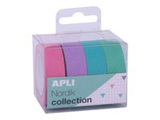 Apli Nordik Collection - Washi tape - 15 mm x 10 m - rosa, Verde esmeralda, malva, azul turquesa (paquete de 4)