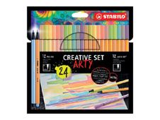 STABILO ARTY Creative Set - Set de stylos à pointe en fibre, crayon aquarelle et crayon fin - pastel - 24 pièces