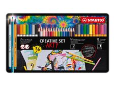 STABILO ARTY Creative Set - Assortiment de 36 : pen 68, aquacolor et point 88 - couleurs assorties