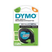 Dymo LetraTAG - Ruban d'étiquettes métallisé auto-adhésives - 1 rouleau (12 mm x 4 m) - fond argent écriture noire
