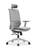 Fauteuil de bureau TECSY - accoudoirs réglables - Appui-tête réglable - base blanche - gris