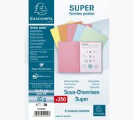 Exacompta Super 60 - 250 Sous-chemises - 60 gr - couleurs pastels assorties